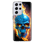 Samsung Galaxy S21 Ultra Blue Flaming Skull Burning Fire Double Layer Phone Case Cover