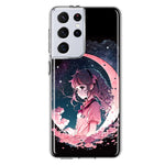 Samsung Galaxy S21 Ultra Kawaii Manga Pink Cherry Blossom Dreaming Moon Girl Hybrid Protective Phone Case Cover