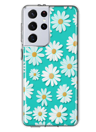 Samsung Galaxy S21 Ultra Turquoise Teal White Daisies Cute Daisy Polka Dots Double Layer Phone Case Cover