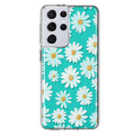 Samsung Galaxy S21 Ultra Turquoise Teal White Daisies Cute Daisy Polka Dots Double Layer Phone Case Cover