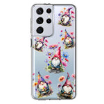 Samsung Galaxy S21 Ultra Cute Pink Purple Cosmos Flowers Gnomes Spring Floral Double Layer Phone Case Cover