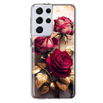 Samsung Galaxy S21 Ultra Romantic Elegant Gold Marble Red Roses Double Layer Phone Case Cover