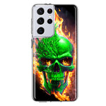 Samsung Galaxy S21 Ultra Green Flaming Skull Burning Fire Double Layer Phone Case Cover