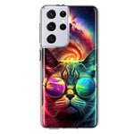 Samsung Galaxy S21 Ultra Neon Rainbow Galaxy Cat Hybrid Protective Phone Case Cover