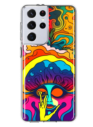 Samsung Galaxy S21 Ultra Neon Rainbow Psychedelic Trippy Hippie Big Brain Hybrid Protective Phone Case Cover