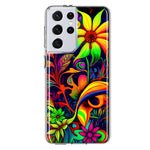 Samsung Galaxy S21 Ultra Neon Rainbow Psychedelic Trippy Hippie Daisy Flowers Hybrid Protective Phone Case Cover
