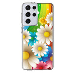 Samsung Galaxy S21 Ultra Colorful Rainbow Daisies Blue Pink White Green Double Layer Phone Case Cover