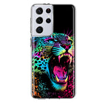 Samsung Galaxy S21 Ultra Neon Rainbow Glow Colorful Leopard Hybrid Protective Phone Case Cover