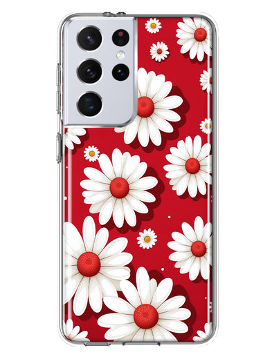 Samsung Galaxy S21 Ultra Cute White Red Daisies Polkadots Double Layer Phone Case Cover