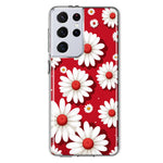 Samsung Galaxy S21 Ultra Cute White Red Daisies Polkadots Double Layer Phone Case Cover