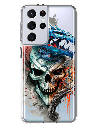 Samsung Galaxy S21 Ultra Fantasy Blue Dragon Dream Skull Double Layer Phone Case Cover