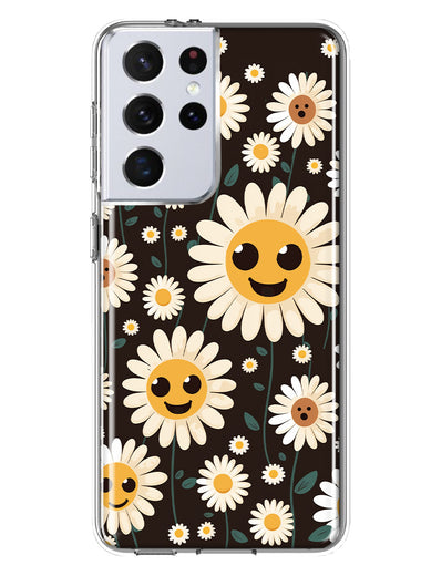 Samsung Galaxy S21 Ultra Cute Smiley Face White Daisies Double Layer Phone Case Cover