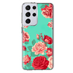 Samsung Galaxy S21 Ultra Turquoise Teal Vintage Pastel Pink Red Roses Double Layer Phone Case Cover