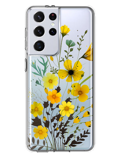 Samsung Galaxy S21 Ultra Yellow Summer Flowers Floral Hybrid Protective Phone Case Cover