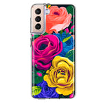Samsung Galaxy S22 Vintage Pastel Abstract Colorful Pink Yellow Blue Roses Double Layer Phone Case Cover