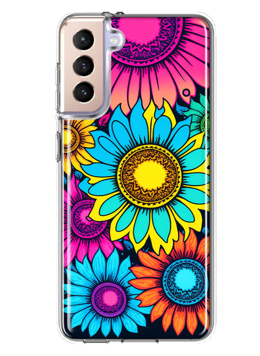 Samsung Galaxy S21FE Vintage Colorful Abstract Sunflowers Floral Double Layer Phone Case Cover