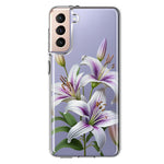 Samsung Galaxy S21FE White Lavender Lily Purple Flowers Floral Hybrid Protective Phone Case Cover