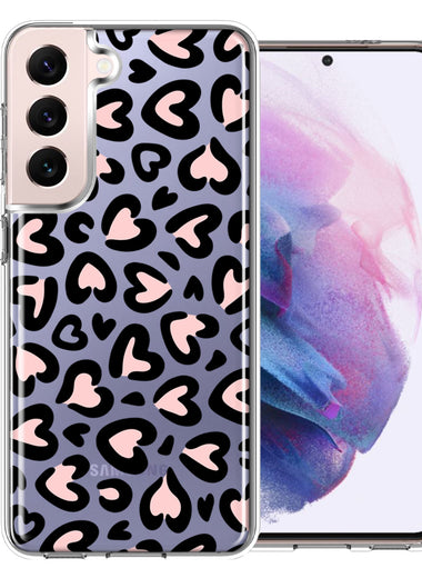 Samsung Galaxy S22 Plus Cute Pink Leopard Print Hearts Valentines Day Love Double Layer Phone Case Cover