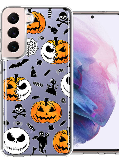 Samsung Galaxy S22 Plus Halloween Jack-O-Lantern Pumpkin Skull Spooky Design Double Layer Phone Case Cover