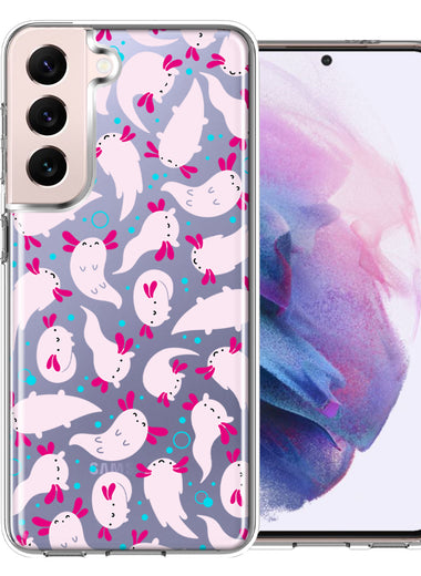 Samsung Galaxy S22 Plus Pink Happy Swimming Axolotls Polka Dots Double Layer Phone Case Cover