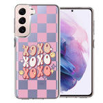 Samsung Galaxy S22 Plus Retro Pink Checkered XOXO Vintage 70s Style Hippie Valentine Love Double Layer Phone Case Cover