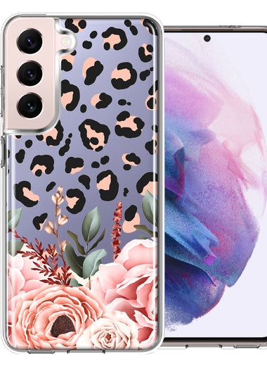 For Samsung Galaxy S22 Plus  Classy Blush Peach Peony Rose Flowers Leopard Phone Case Cover