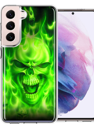 Samsung Galaxy S22 Plus Green Flaming Skull Double Layer Phone Case Cover