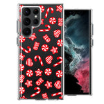Samsung Galaxy S22 Ultra Christmas Winter Red White Peppermint Candies Swirls Candycanes Design Double Layer Phone Case Cover