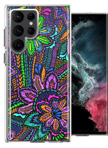 Samsung Galaxy S22 Ultra Colorful Summer Flowers Doodle Art Design Double Layer Phone Case Cover