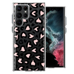 Samsung Galaxy S22 Ultra Cute Pink Leopard Print Hearts Valentines Day Love Double Layer Phone Case Cover