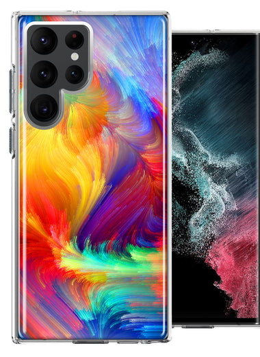 Samsung Galaxy S22 Ultra Colorful Feather Paint Double Layer Phone Case Cover