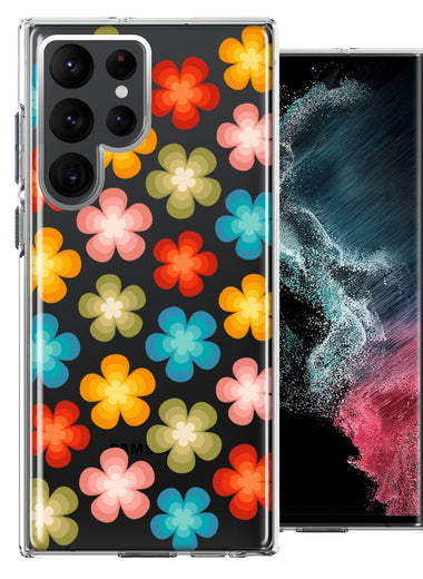 Samsung Galaxy S22 Ultra Groovy Gradient Retro Color Flowers Double Layer Phone Case Cover