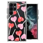 Samsung Galaxy S22 Ultra Heart Suckers Lollipop Valentines Day Candy Lovers Double Layer Phone Case Cover