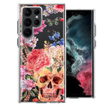 For Samsung Galaxy S22 Ultra  Indie Spring Peace Skull Feathers Floral Butterfly Flowers Phone Case Cover