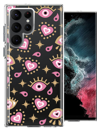 Samsung Galaxy S22 Ultra Pink Evil Eye Lucky Love Law Of Attraction Design Double Layer Phone Case Cover