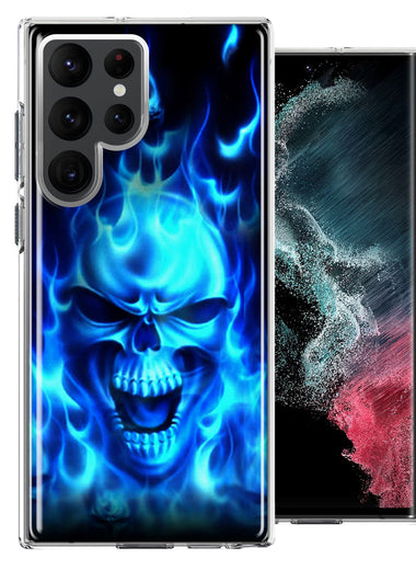 Samsung Galaxy S22 Ultra Blue Flaming Skull Double Layer Phone Case Cover
