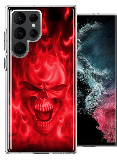 Samsung Galaxy S22 Ultra Red Flaming Skull Double Layer Phone Case Cover