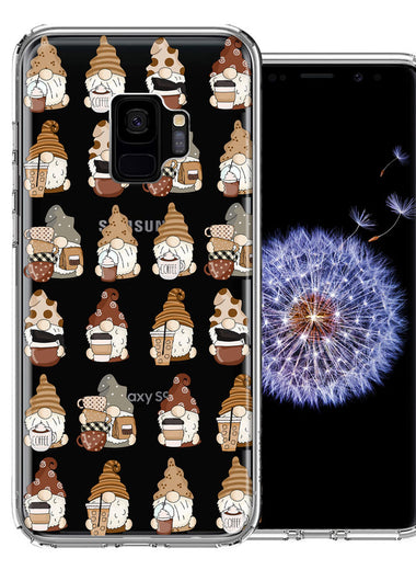 Samsung Galaxy S9 Cute Morning Coffee Lovers Gnomes Characters Drip Iced Latte Americano Espresso Brown Double Layer Phone Case Cover