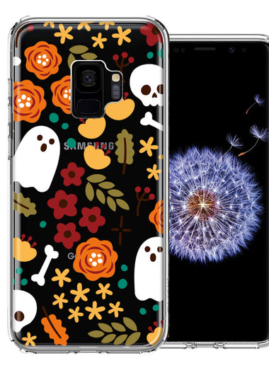 Samsung Galaxy S9 Spooky Season Fall Autumn Flowers Ghosts Skulls Halloween Double Layer Phone Case Cover