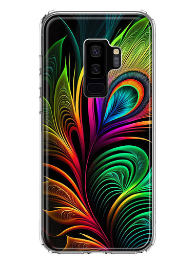 Samsung Galaxy S9 Plus Neon Rainbow Glow Peacock Feather Hybrid Protective Phone Case Cover