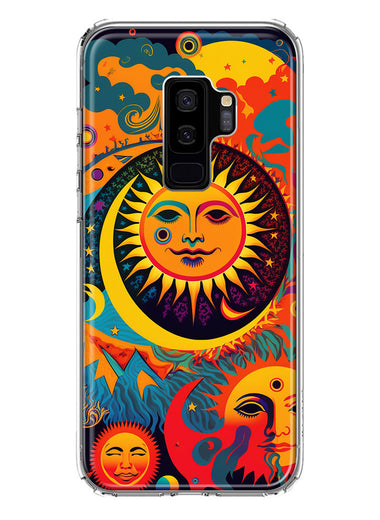 Samsung Galaxy S9 Plus Neon Rainbow Psychedelic Indie Hippie Sun Moon Hybrid Protective Phone Case Cover
