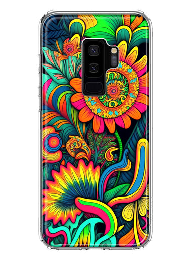 Samsung Galaxy S9 Plus Neon Rainbow Psychedelic Indie Hippie Sunflowers Hybrid Protective Phone Case Cover