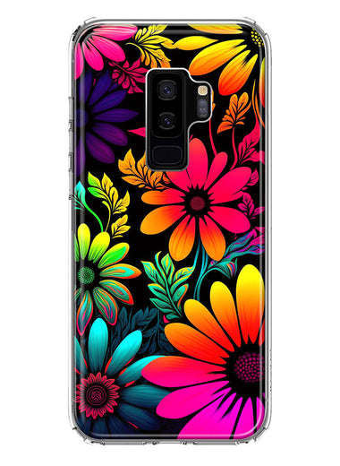 Samsung Galaxy S9 Plus Neon Rainbow Glow Colorful Abstract Flowers Floral Hybrid Protective Phone Case Cover