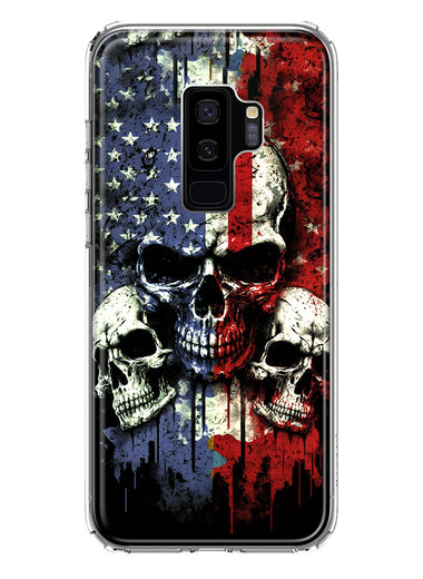 Samsung Galaxy S9 Plus American USA Flag Skulls Blue Red Double Layer Phone Case Cover