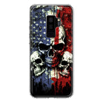 Samsung Galaxy S9 Plus American USA Flag Skulls Blue Red Double Layer Phone Case Cover