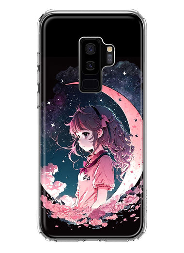 Samsung Galaxy S9 Plus Kawaii Manga Pink Cherry Blossom Dreaming Moon Girl Hybrid Protective Phone Case Cover