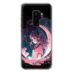 Samsung Galaxy S9 Plus Kawaii Manga Pink Cherry Blossom Dreaming Moon Girl Hybrid Protective Phone Case Cover