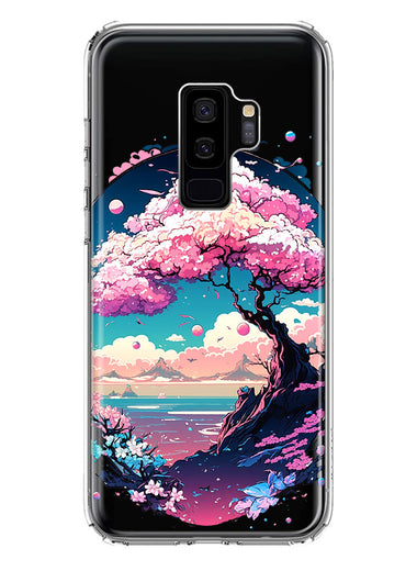 Samsung Galaxy S9 Plus Kawaii Manga Pink Cherry Blossom Japanese Sky Floral Ocean Hybrid Protective Phone Case Cover
