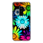 Samsung Galaxy S9 Plus Neon Rainbow Daisy Glow Colorful Daisies Baby Blue Pink Yellow White Double Layer Phone Case Cover
