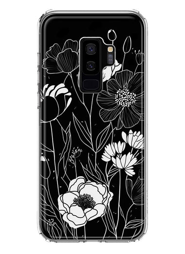 Samsung Galaxy S9 Plus Line Drawing Art White Floral Flowers Hybrid Protective Phone Case Cover